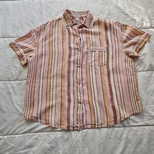 Stars Above Women's Striped Button Down Shirt - Pink and Cream
